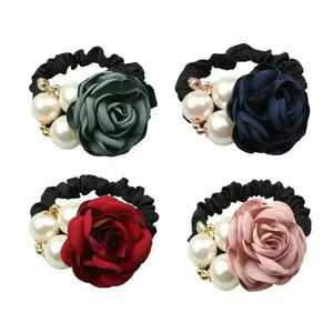 LOVEF 4Pcs Korean Fashion Pearl Hair Rope Rose
